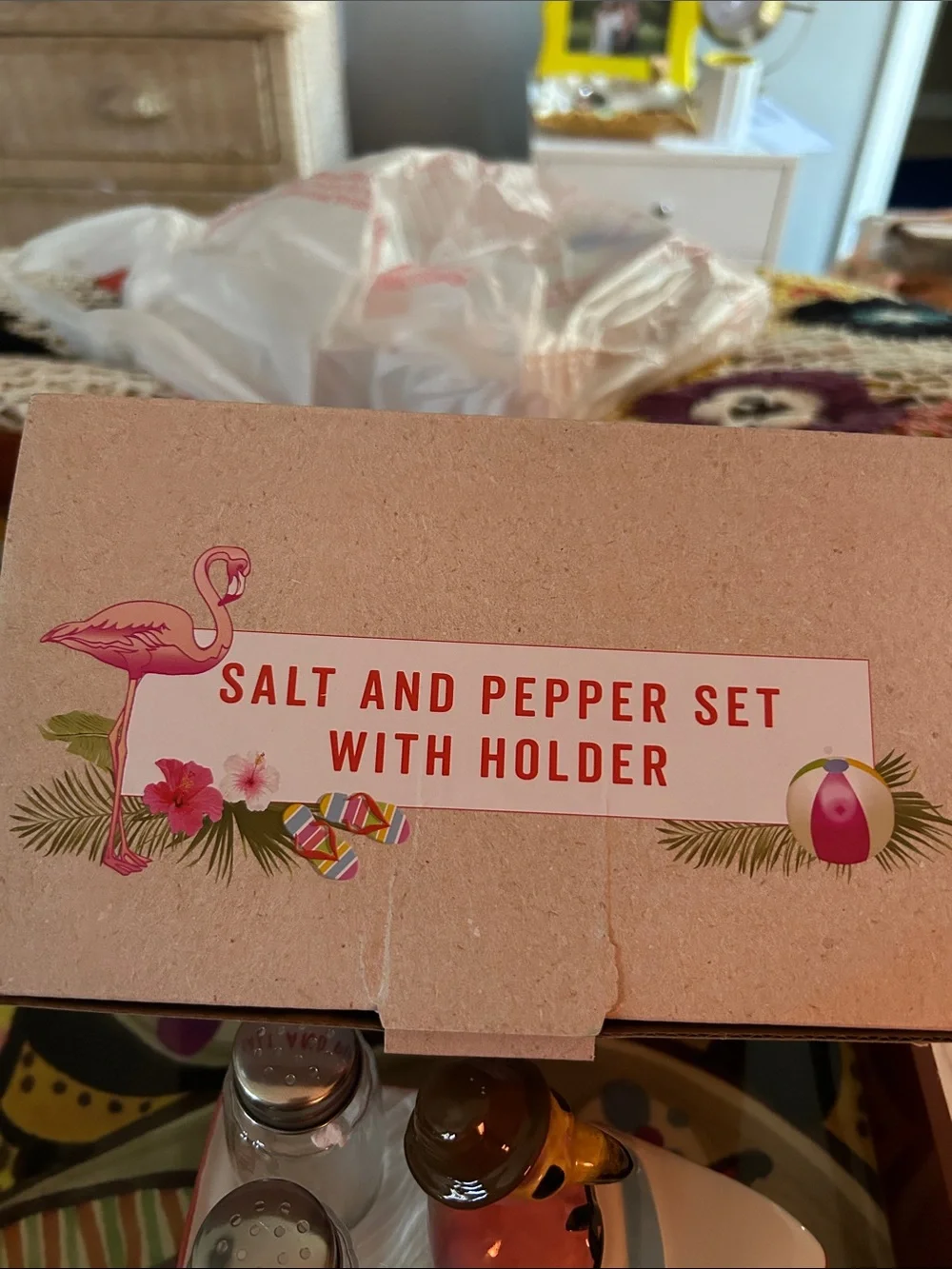 Pink Flamingo Salt & Pepper Set with Boat Holder